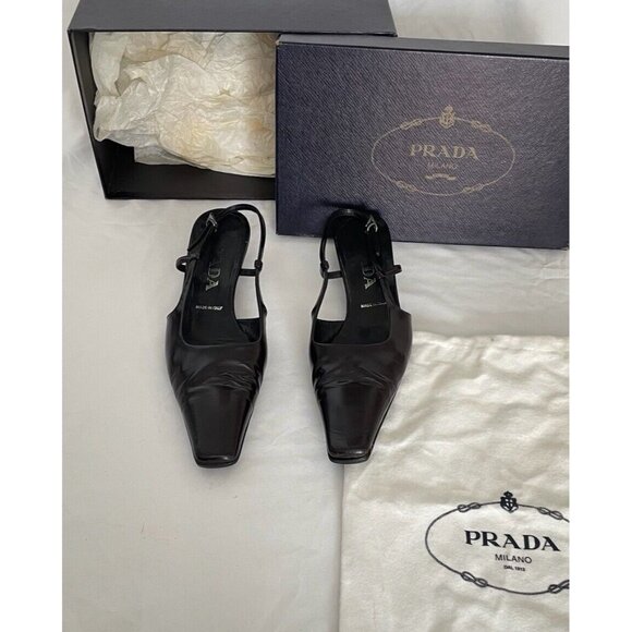 Prada Shoes - Prada Vintage Burgundy Leather Square Toes Pumps 7